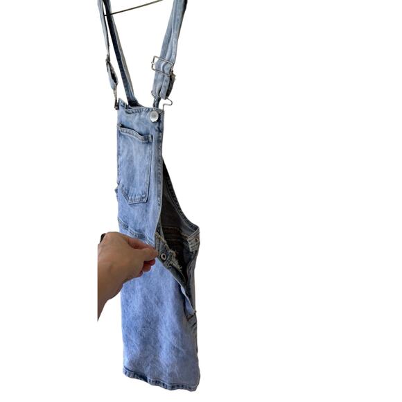 Forever 21 Medium Overall Dress Denim Zip Side Boho Y2K Blue Jean Schoolgirl - Picture 3 of 5